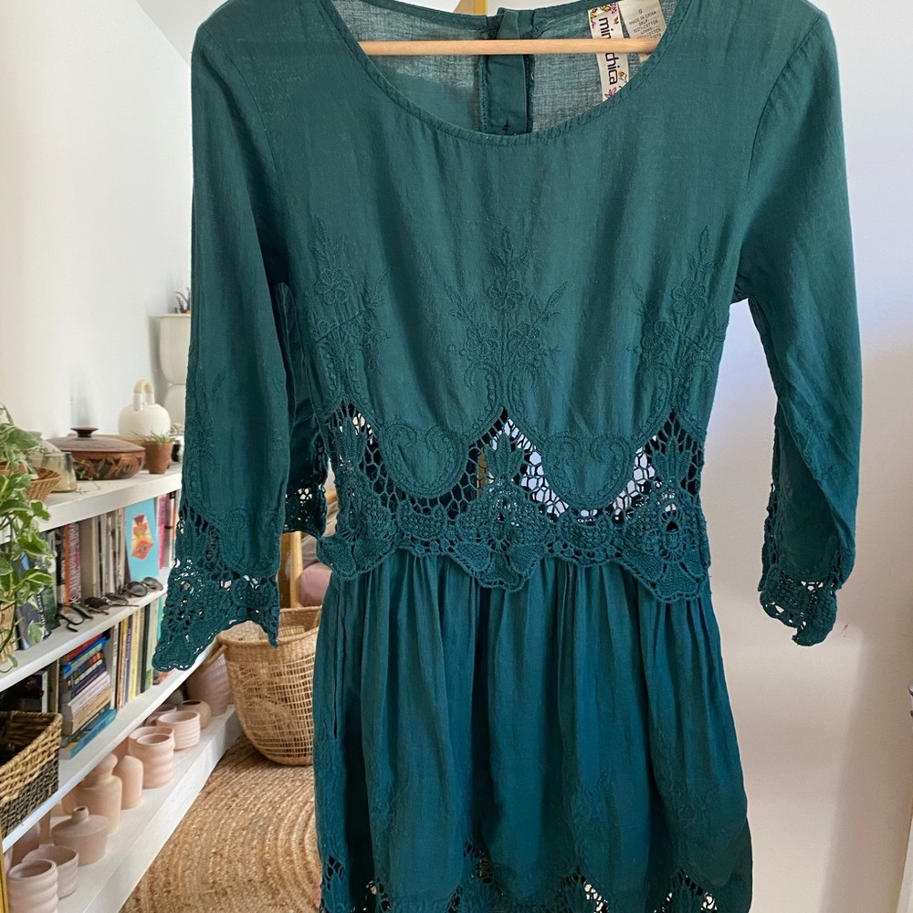 Embroidered Green Vintage Style Dress S